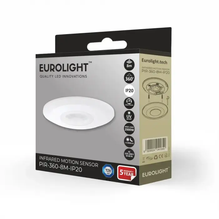 Judesio daviklis, PIR, 8m 2000W 360° IP20 lubinis Eurolight Фото 2