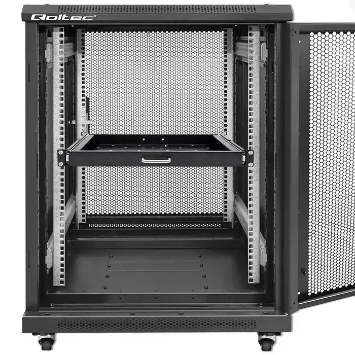Qoltec Solid steel mount shelf with handle for RACK | 600*600 | Pull-out | Black Photo 2