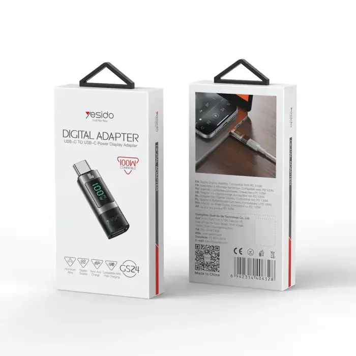 Yesido Adapter OTG GS24 - Typ C (male) to Type C (female) - with LCD display black Фото 6