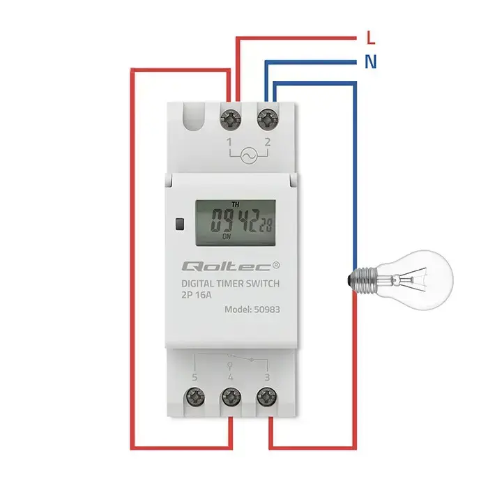 Qoltec Electronic Timer Switch for DIN Rail with Built-in Battery | 7-Day Schedule | 16 Programs Foto 8