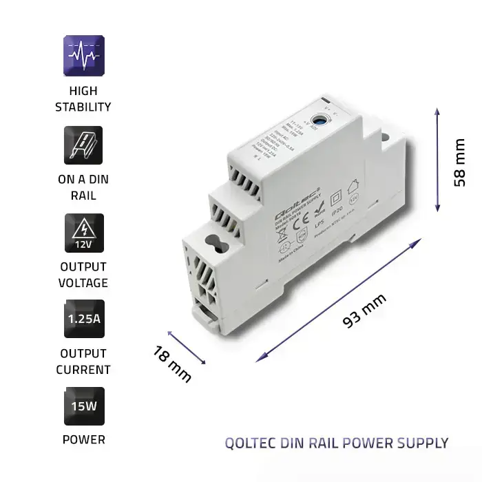 Qoltec DIN rail power supply | 15W | 12V | 1.25A | Gray Фото 4