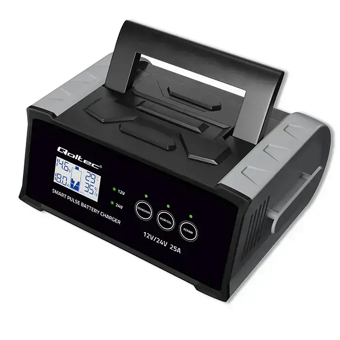 Qoltec Intelligent microprocessor charger 12V 24V 25A | Rectifier with repair function for AGM GEL SLA battery | LCD Фото 14
