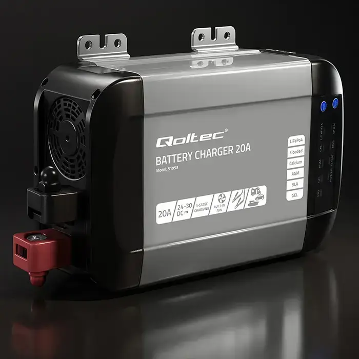 Qoltec Smart Monolith charger for LiFePO4 AGM GEL SLA batteries | 20A | 24V Фото 4
