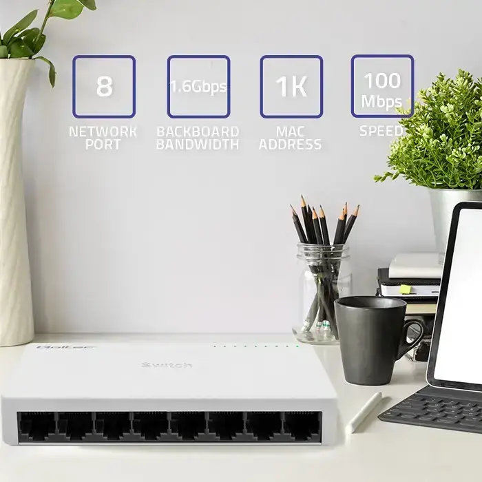 Qoltec Network SWITCH | 8 x RJ45 port | 100Mbps | Fast Ethernet | LAN Photo 2