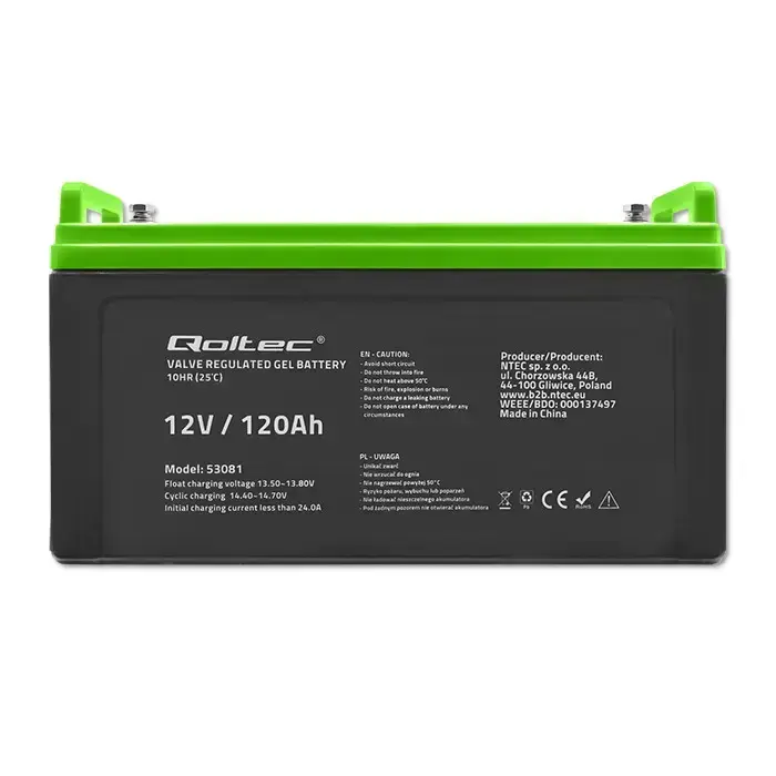 Qoltec Gel Battery | 12V | 120Ah | 34.8kg | Maintenance-free | Professional | LongLife | PV, UPS, camper, boat  Foto 5