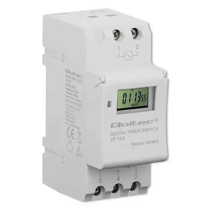 Qoltec Electronic Timer Switch for DIN Rail with Built-in Battery | 7-Day Schedule | 16 Programs Foto 6