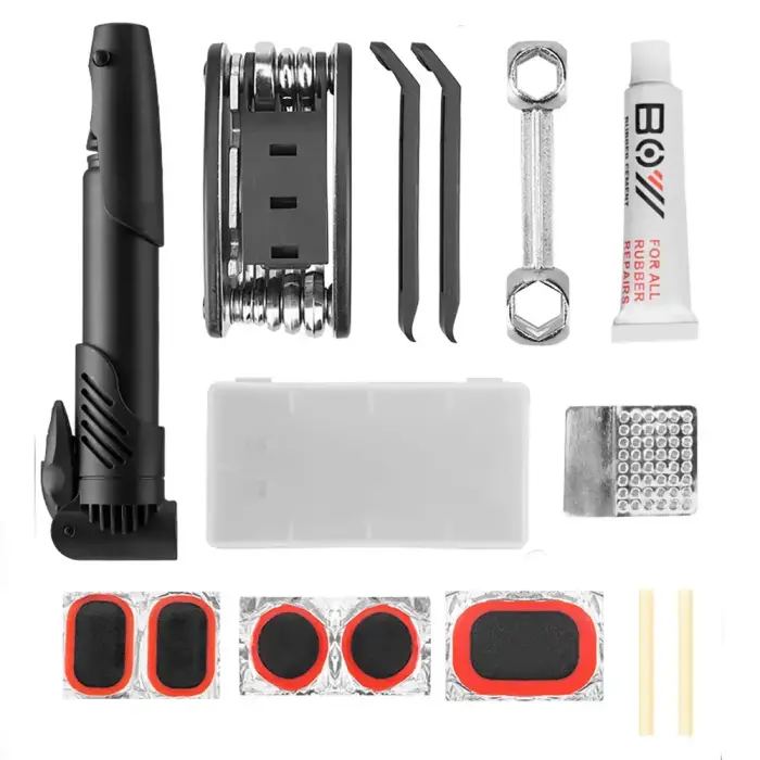 Wozinsky WMZ-01N tool kit, 16-in-1 bicycle multitool, pump, wrenches, inner tube kit - black Фото 8