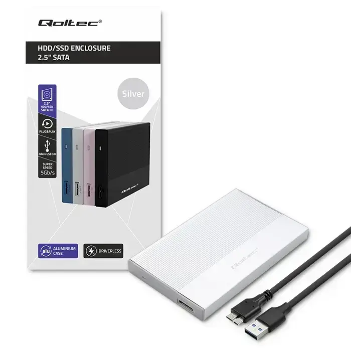 Qoltec Aluminium Enclosure | SSD HDD 2.5'' drive | SATA | USB 3.0 | Super speed 5Gb/s | 2TB | Silver Foto 7