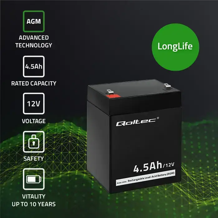 Qoltec AGM battery | 12V | 4.5Ah | Maintenance-free | Efficient| LongLife | for UPS, scale, cash register Foto 3