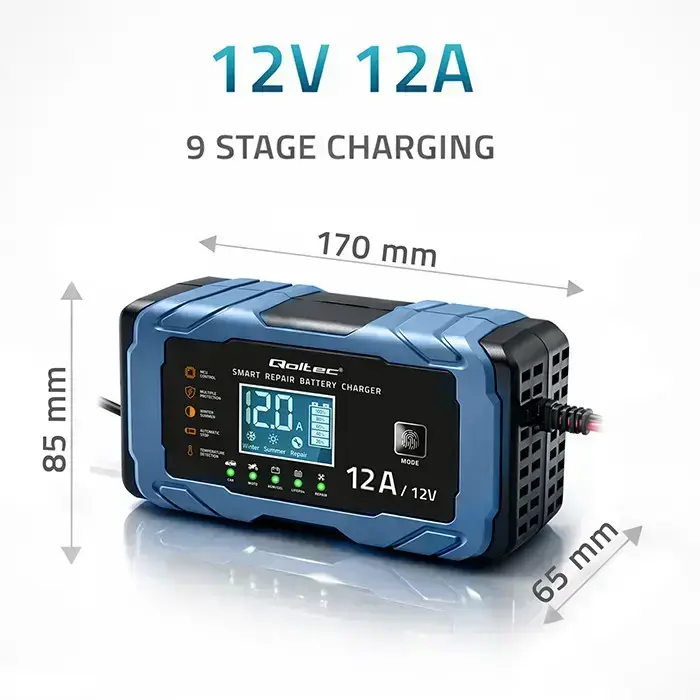 Qoltec Intelligent microprocessor charger 12V 12A | Rectifier with repair function | AGM GEL LiFePO4 | 9-stage charging  Foto 9