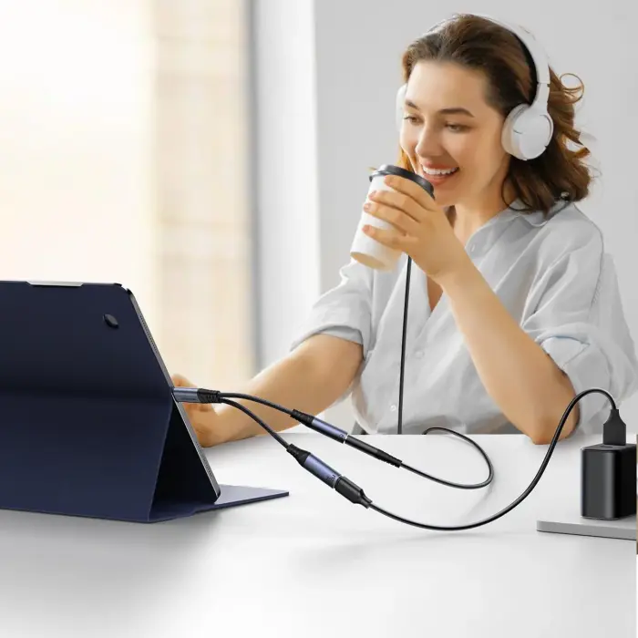 Joyroom SY-C02 2in1 DAC adapter USB-C to USB-C | 3.5 mm mini jack - black Фото 10