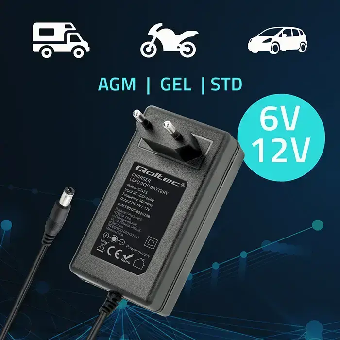 Qoltec Automatic charger for AGM GEL STD 6V 12V battery | 1.5A | Rectifier with LED indicator Foto 2