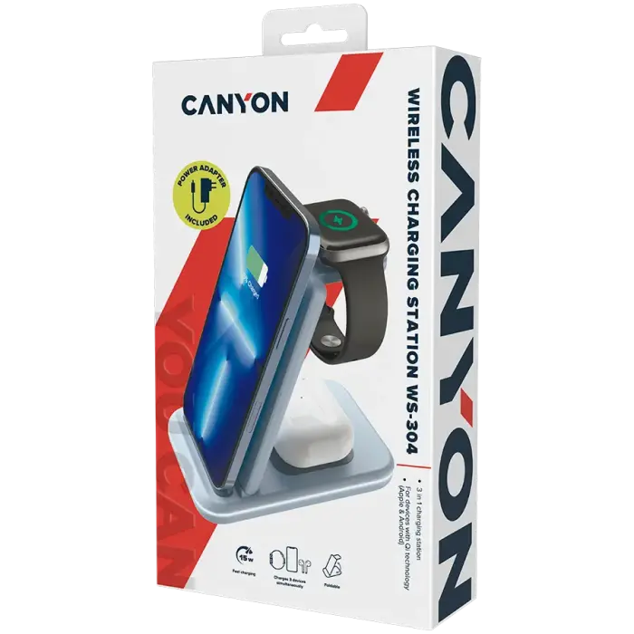 CANYON wireless charger WS-304 15W 3in1 Blue Foto 9
