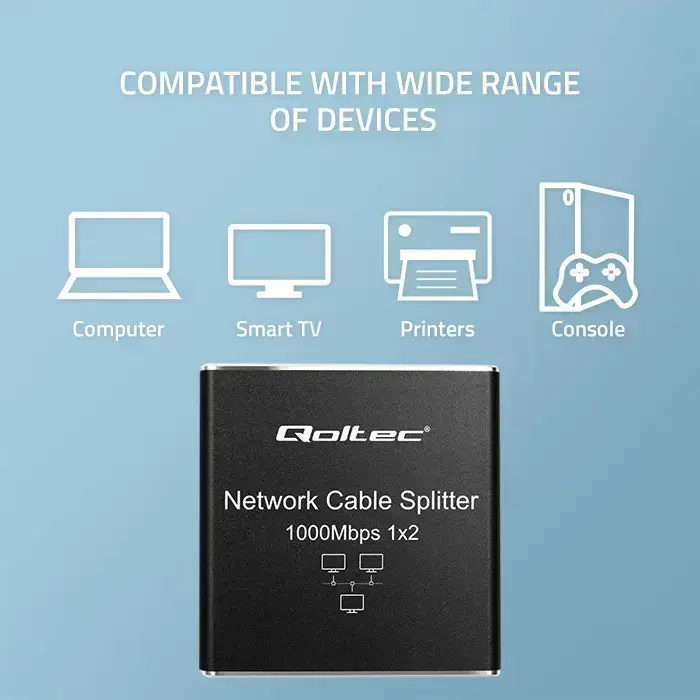 Qoltec Splitter mini SWITCH 1x2 port RJ45 | 1000Mbps | USB-C | Aluminium Photo 4
