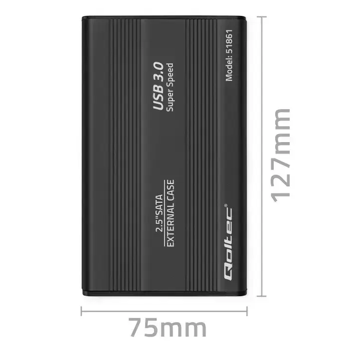 Qoltec Aluminium External Hard Drive Case HDD SSD 2.5'' SATA3 | USB 3.0 | Black Photo 7