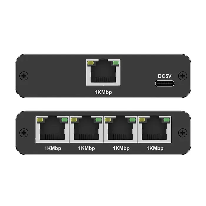 Qoltec Splitter Ethernet mini SWITCH 1x4 RJ45 | 1000Mb/s | USB-C | Aluminium Фото 12