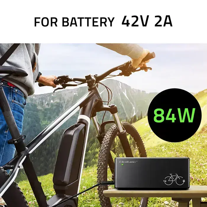 Qoltec Fast Charger for e-bike 36V | 42V | 2A | Bosch 3Pin plug +power cable Foto 2