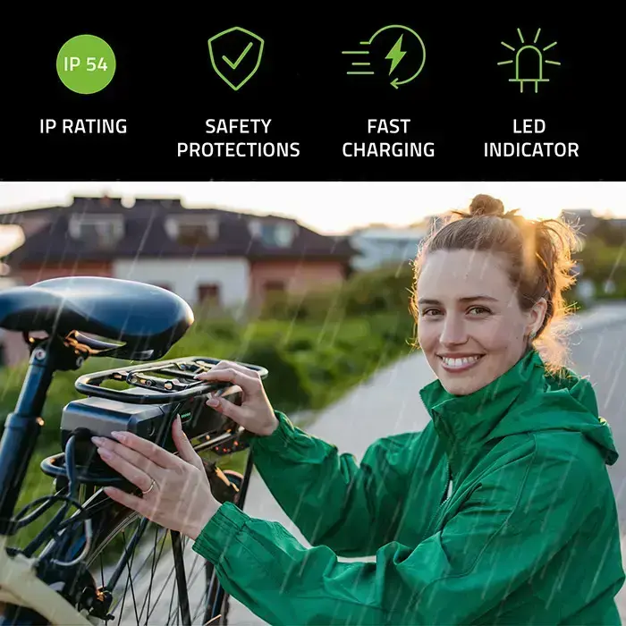 Qoltec Fast Charger for e-bike, electric scooter 36V | 42V | 2A | 5.5*2.1 | water resistant + power cable Foto 4