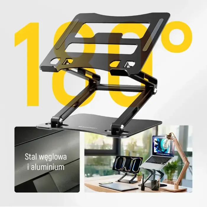 Wozinsky WRS-CPY75DSB Aluminum Laptop and Tablet Stand + Free Smartphone Stand - Black Фото 3