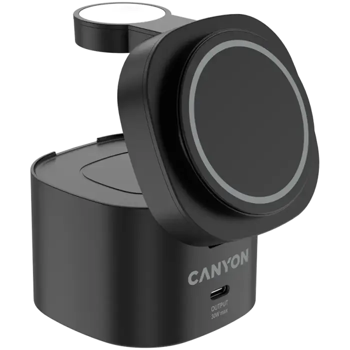 Canyon 4 in 1 Wireless Charging Stand, 30W max, Size: 70x70x70.3mm, weight: 414g, with 65W charger and 1M cable, black Foto 3