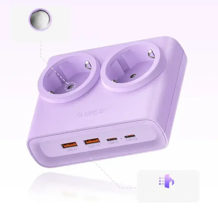 Orico PDC25 25W 6in1 Power Strip 2x AC + 2x USB-A + 2x USB-C - Purple Фото 4