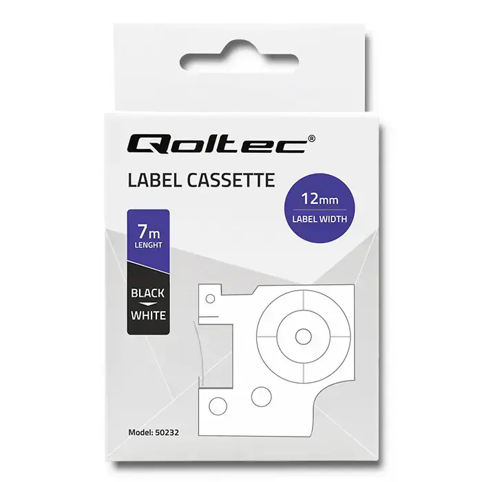 Qoltec Tape for DYMO D1 45013 | 12mm x 7m | White / Black overprint Foto 6