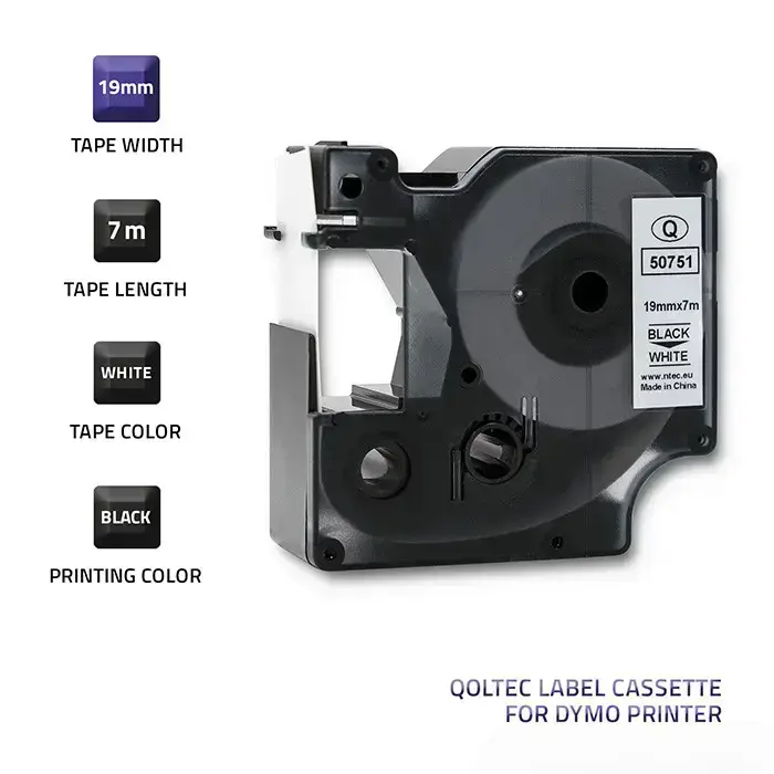 Qoltec Tape for DYMO D1 45803, 45808 | 19mm x 7m | White/Black print Фото 3