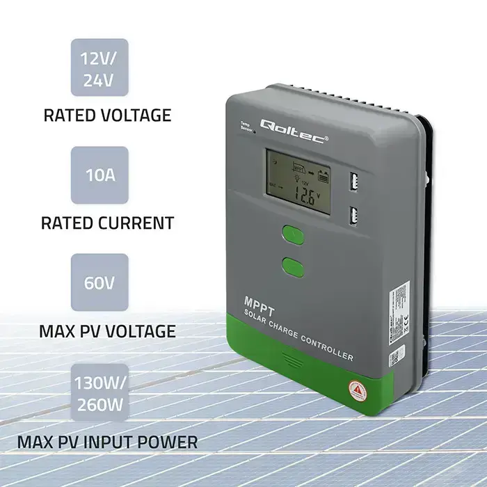 Qoltec Solar Charge Controller MPPT with Temperature Sensor 10A | 12V / 24V | LCD | 2 x USB | GEL | LiFePO4 Фото 2