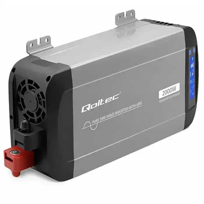 Qoltec Pure Sine Wave Inverter with UPS | 12V to 230V | 1000/2000W | LCD | USB | USB-C | Compatible with LiFePO4 GEL AGM  Photo 8