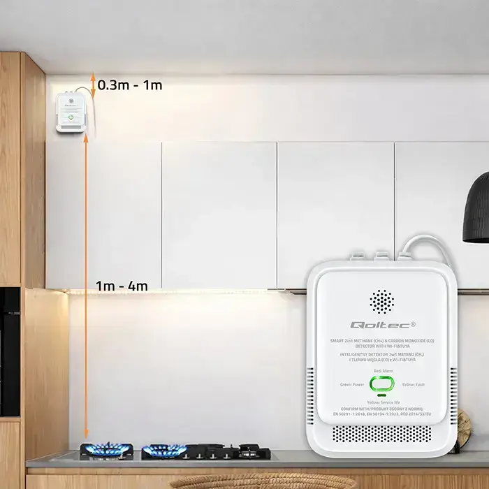 Qoltec Certified natural gas and carbon monoxide (CO) leak detector | CH4 | CO | NG | Tuya | Wi-Fi | 85dB alarm | LED Photo 7