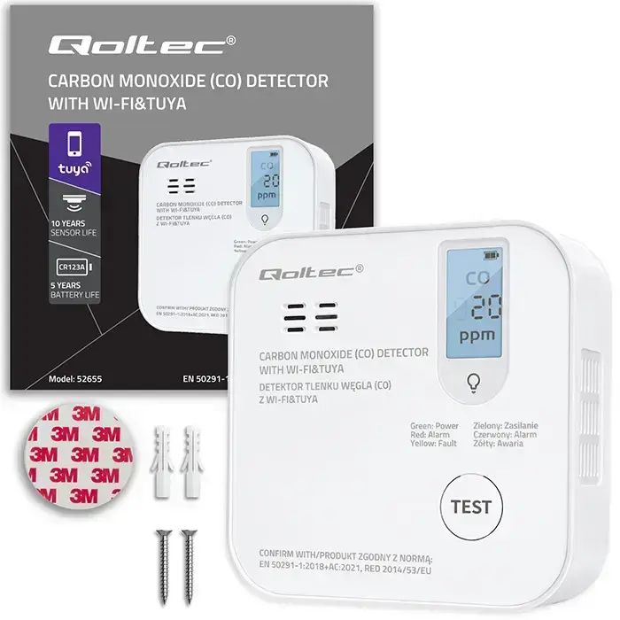 Qoltec Certified wireless Carbon monoxide (CO) sensor with battery | CO detector | TUYA | Wi-Fi | sensor service life 10-years | 85dB alarm | LED Foto 13