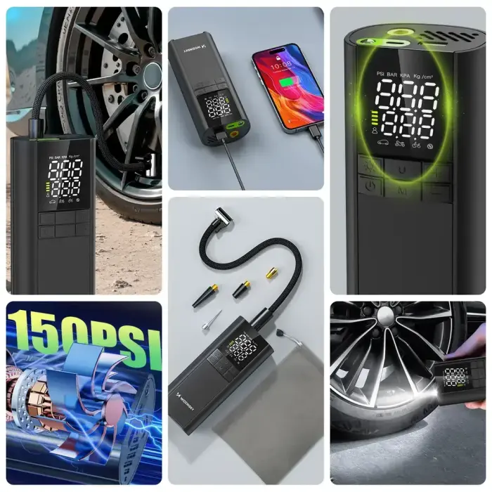 Wozinsky WPEP-8000 compressor, electric pump, 8000mAh power bank, flashlight - black Фото 9