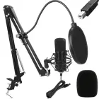 Fusion Studio USB Microphone | Podcasts | Streaming | Voice Recording + regulating Stand, Pop Filter | black Photo 1