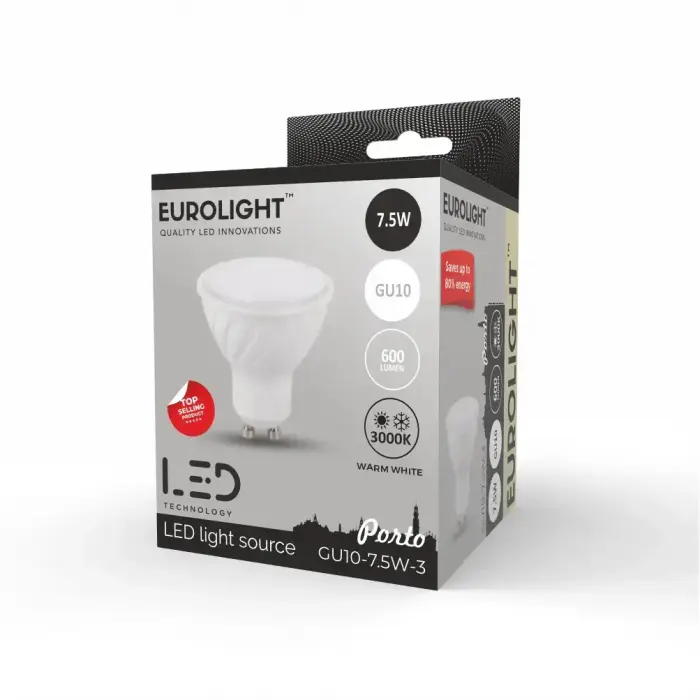 Porto LED lemputė 7.5W 3000K RA80 GU10 Eurolight Фото 2