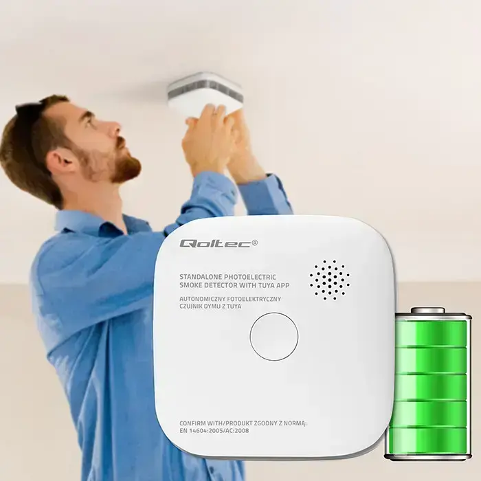 Qoltec Certified wireless smoke detector with battery | Tuya | Wi-fi |  sensor service life 10 years | alarm 85dB | LED Фото 3