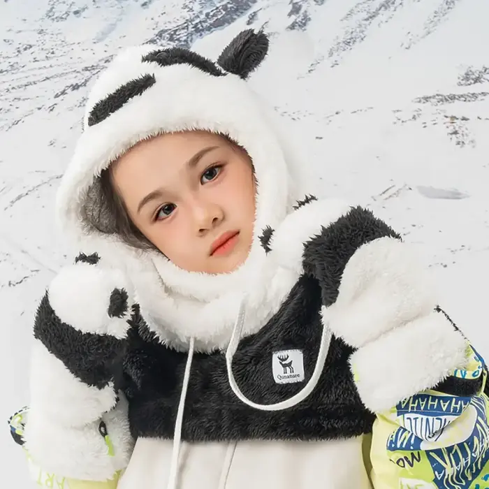 Qunature Panda Ski Gloves for Kids and Adults Size S - Black/White Фото 2