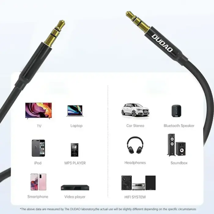 Dudao L12S AUX cable mini jack 3.5mm 1m 3-pole stereo - black Photo 7