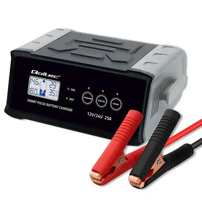 Qoltec Intelligent microprocessor charger 12V 24V 25A | Rectifier with repair function for AGM GEL SLA battery | LCD Фото 13