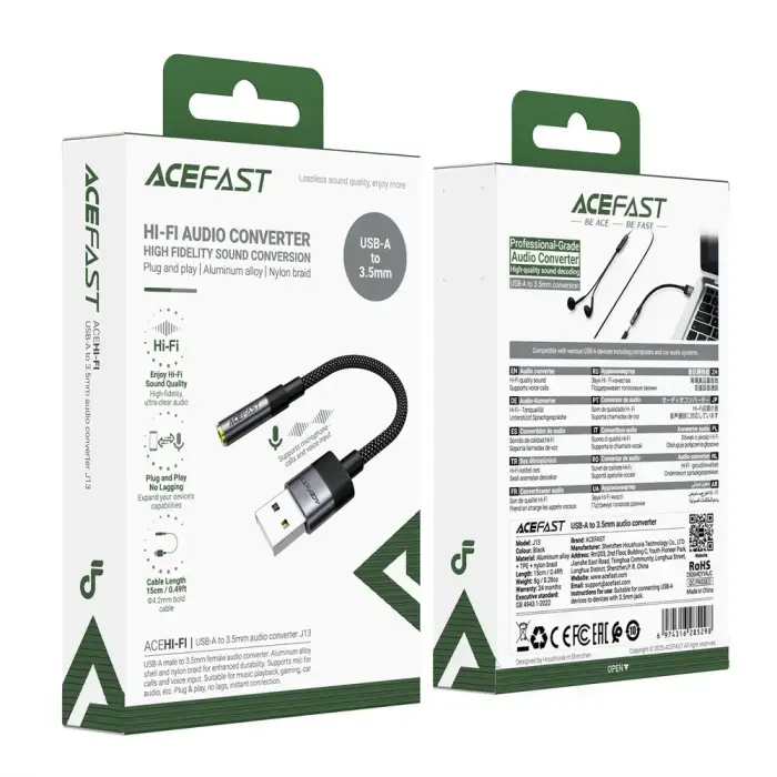 Acefast J13 USB-A to 3.5mm mini jack adapter - black Photo 5
