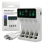 Qoltec Battery Charger for Ni-MH type R03 AAA R6 AA | LCD | USB-C cable | White  Photo 1