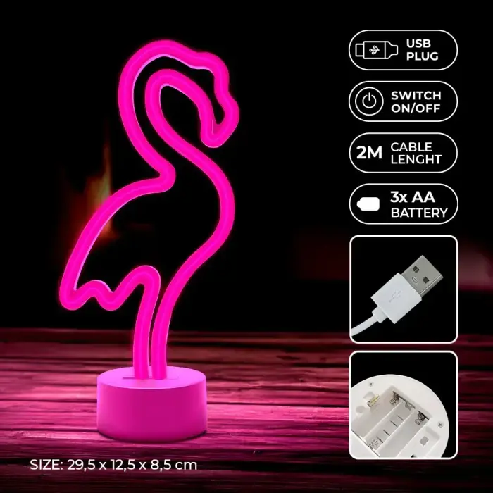 Neon LED on stand FLAMINGO pink USB-C FSC-11 Forever Light Фото 4