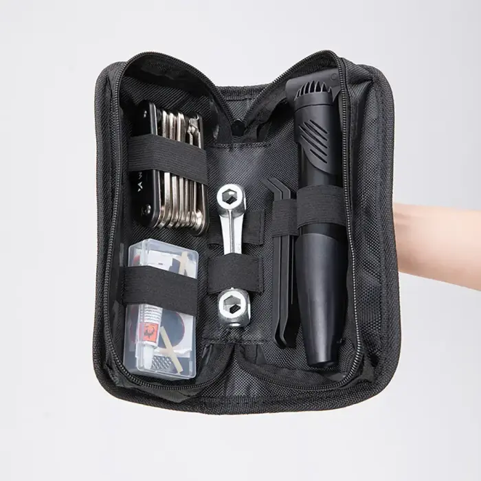 Wozinsky WMZ-01N tool kit, 16-in-1 bicycle multitool, pump, wrenches, inner tube kit - black Фото 4