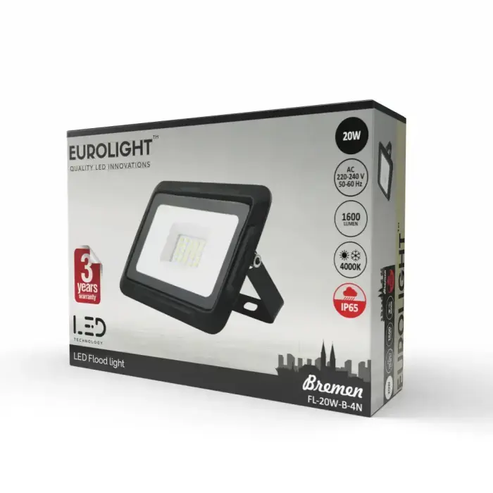 BREMEN LED prožektorius 20W, 4000K, IP65, 80lm/W Eurolight Foto 2