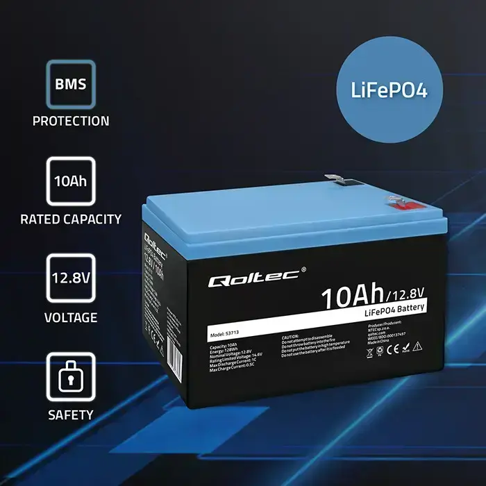 Qoltec LiFePO4 lithium iron phosphate battery | 12.8V | 10Ah | 128Wh | BMS Foto 2
