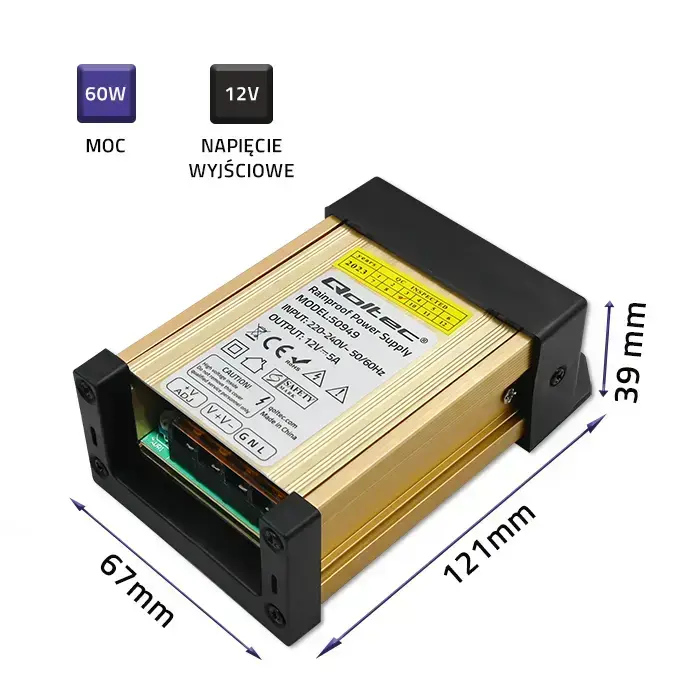 Qoltec LED Driver IP45 60W | 12V | 5A | Waterproof Фото 6