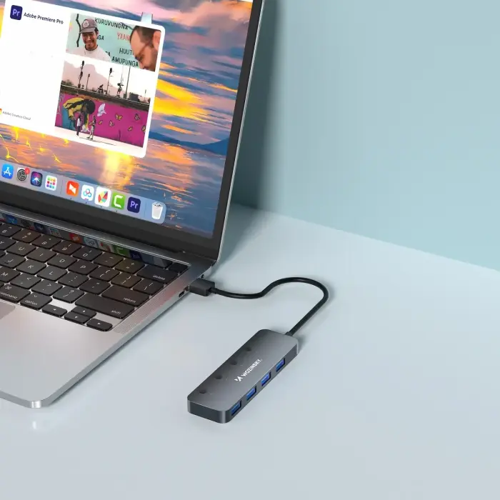 USB-A Hub Wozinsky WHS080YSS 4 x USB-A 3.0 with individual switches, aluminum, with 30 cm cable - gray Фото 4