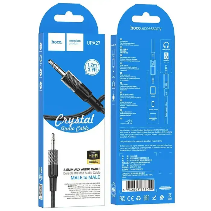 Cable AUX Jack 3,5 mm to Jack 3,5 mm Hoco 1,2 m UPA27 black Photo 5
