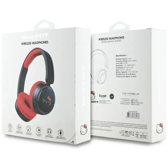 Słuchawki nauszne Hello Kitty Face Logo   Bluetooth czerwony Foto 5