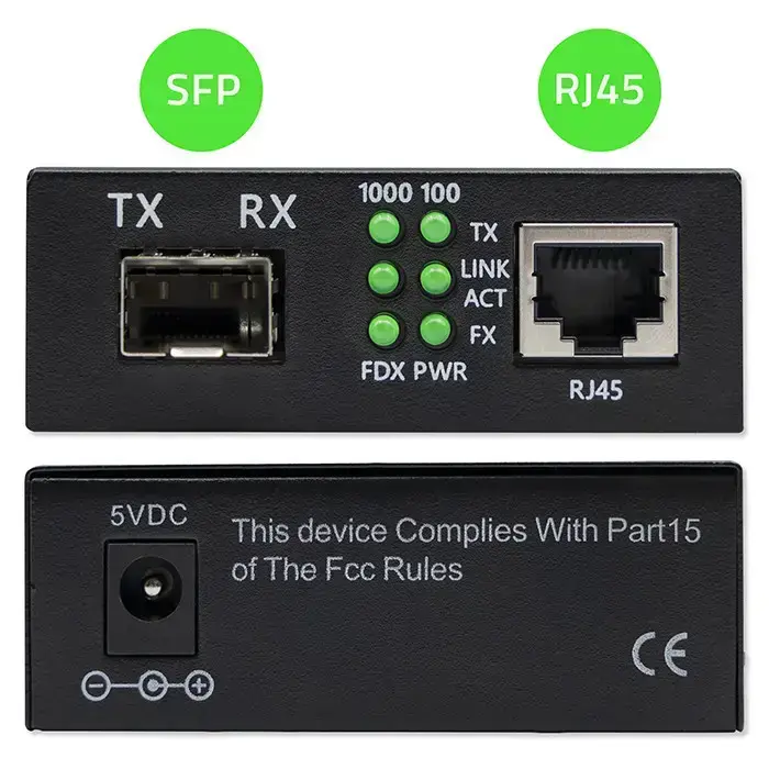 Qoltec Bidirectional Ethernet SWITCH Media Converter 1x RJ45 1x SFP| 1000Mbps | 5V Фото 3