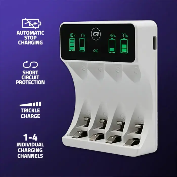 Qoltec Battery Charger for Ni-MH type R03 AAA R6 AA | LCD | USB-C cable | White  Photo 2